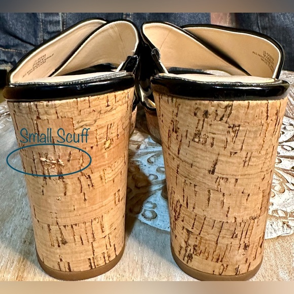 EUC Jessica Simpson “Seena” Black Patent Leather Wedge Cork Heel. Size 9.5 - Picture 8 of 10